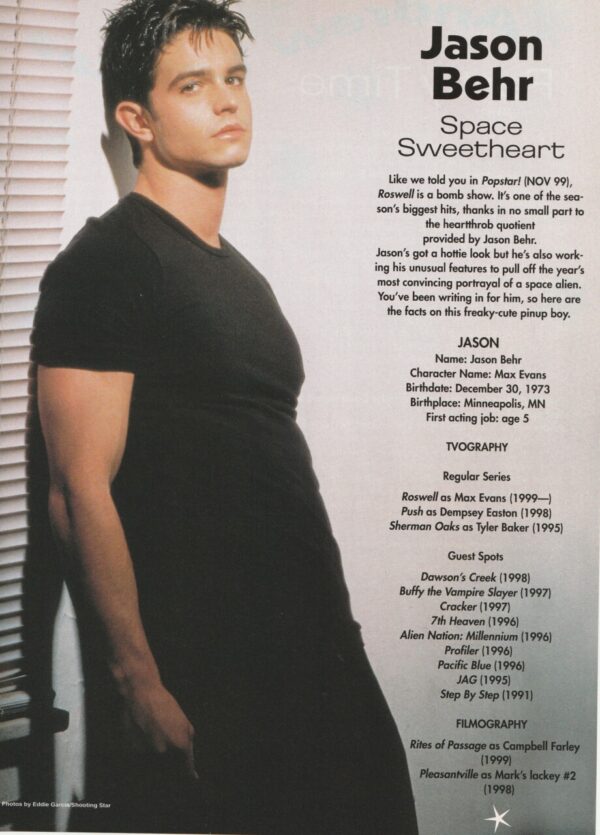 Jason Behr teen magazine pinup Dawsons Creek black t-shirt Roswell