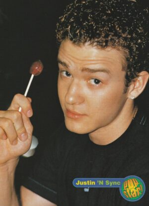Justin Timberlake Nsync teen magazine pinup holding a sucker Pop Star