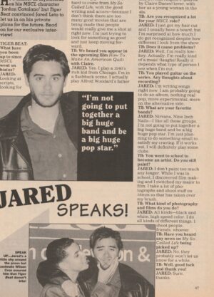 Jared Leto teen magazine clipping Jared Speaks Tiger Beat