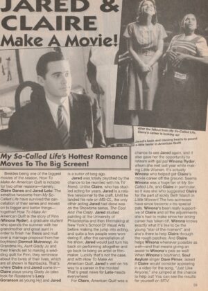 Jared Leto teen magazine clipping Claire Danes and Jared make a movie Superteen