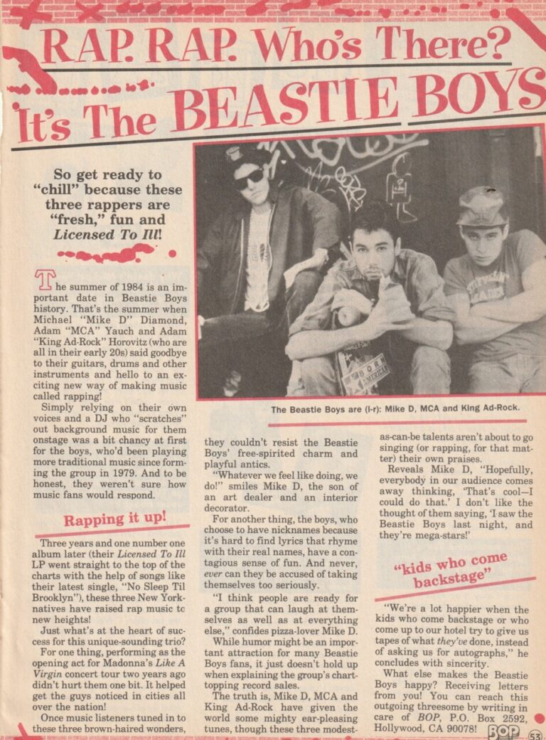 Beastie Boys teen magazine clipping Rap Rap who’s there Bop – Teen ...