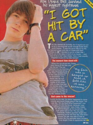 Drake Bell teen magazine clipping I got hit by a car M pix
