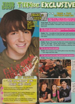 Drake Bell teen magazine clipping Teen Nick Exclusive Tiger Beat