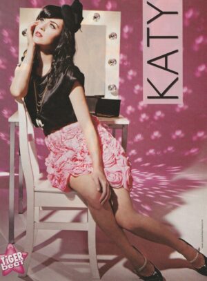 Katy Perry Greyson Chance teen magazine pinup pink skirt Tiger Beat long legs pix