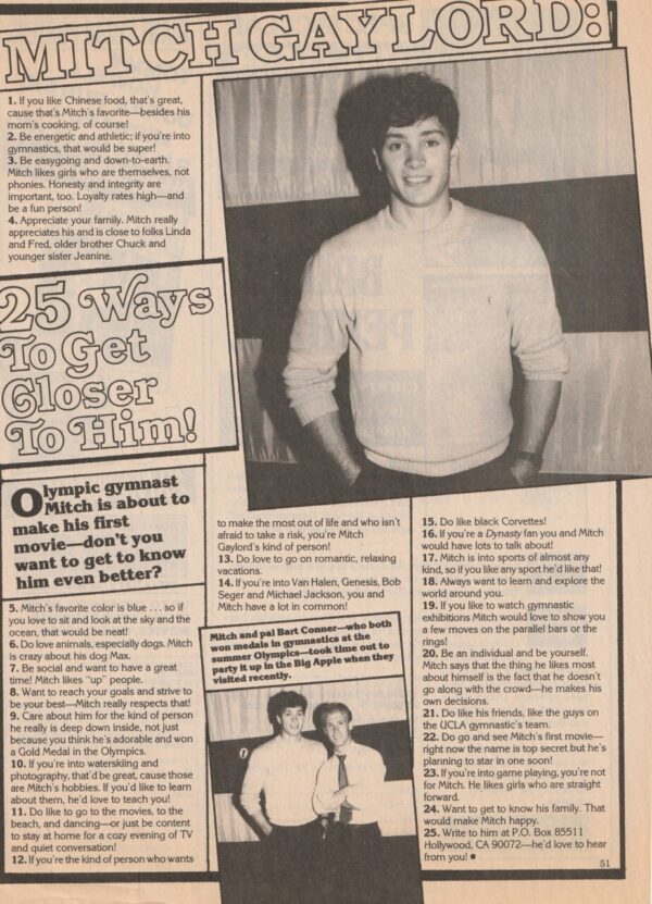 Mitch Gaylord teen magazine clipping 25 ways to get closer to him Superteen