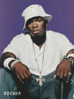 50 Cent teen magazine pinup open legs M magazine white hat chains
