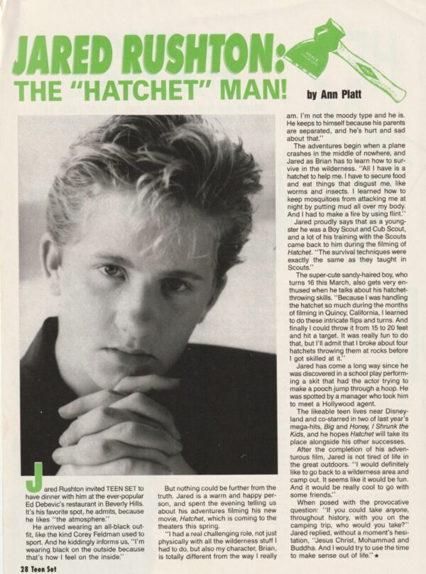 Jared Rushton Kevin Telles teen magazine clipping Teen Set Hatchet Man