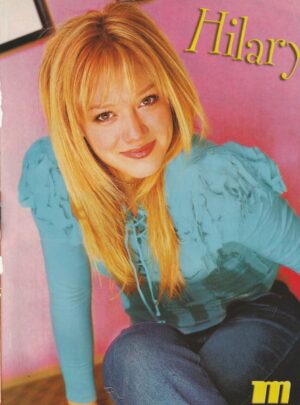 Hilary Duff Lindsay Lohan teen magazine pinup blue shirt jeans teen idols