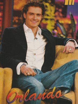 Orlando Bloom teen magazine pinup looking hot yellow chair and jeans M Lord of the Rings