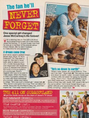 Jesse Mccartney teen magazine clipping barefoot Summerland fan he won't forget