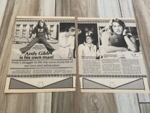 Andy Gibb teen magazine clipping on his own Superteen open legs shirtless