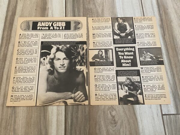 Andy Gibb teen magazine clipping A to Z Superteen shirtless
