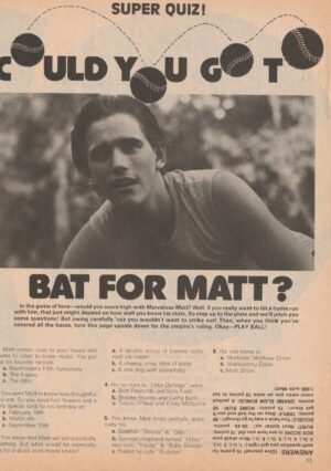 Matt Dillon teen magazine clipping Bat for Matt Superteen