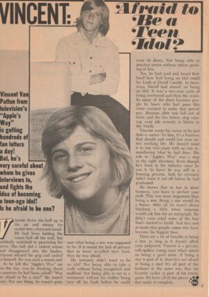 Vincent Van Patten teen magazine clipping afriad to be a teen idol Tiger Beat
