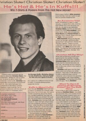 Christian Slater teen magazine clipping he's hot and he's in Kuffs Teen Beat