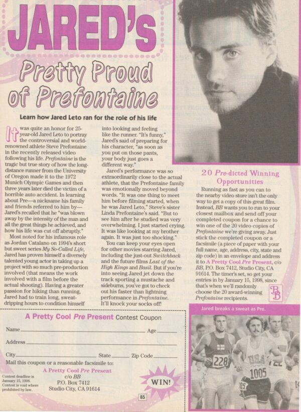 Jared Leto teen magazine clipping pretty proud Bop