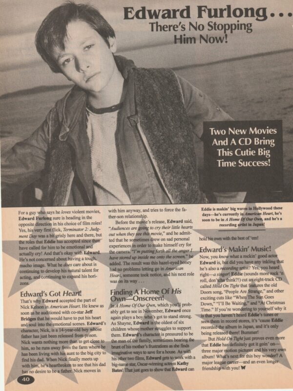 Christian Slater  Edward Furlong teen magazine clipping inside and out Teen Machine - Image 2