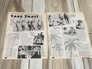 Take That teen magazine clipping shirtless barefoot beach 4 page