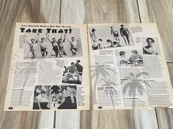 Take That teen magazine clipping shirtless barefoot beach 4 page