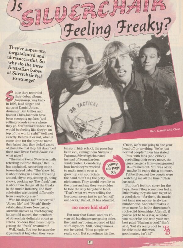 Silverchair teen magazine clipping feeling freaking Bop rock idols