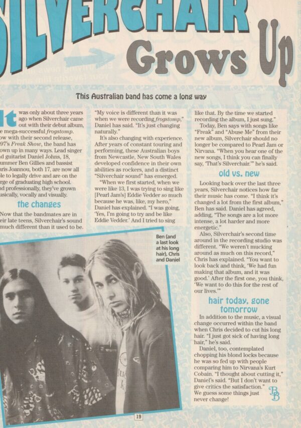 Silverchair teen magazine clipping grows up BB