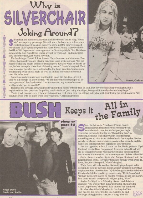 Silverchair Bush teen magazine clipping all in the family Bop