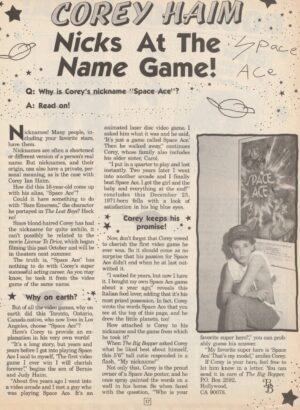 Corey Haim teen magazine clipping Nicks at the Name Game BB