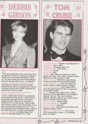 Debbie Gibson Tom Cruise Kirk Cameron Christian Slater teen magazine clipping