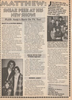 Matthew Lawrence Joey Lawrence teen magazine clipping Sneak Peek at their new show