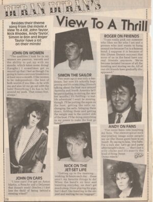 Duran Duran teen magazine clipping view to a thrill Bop