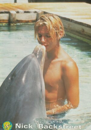Nick Carter Backstreet Boys teen magazine pinup shirtless pool dophin wet Pop Star