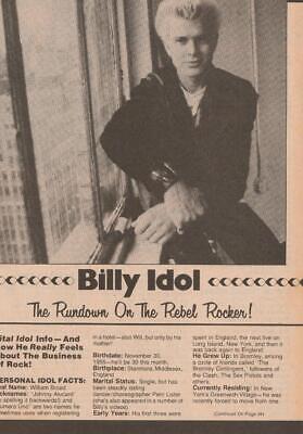 Billy Idol teen magazine pinup clipping Teen Beat Rock Idols Rebel Rocker
