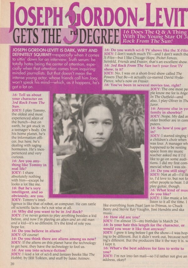 Joseph Gordon Levitt teen magazine clipping gets the 3rd degree