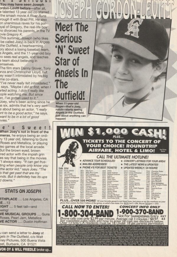 Joseph Gordon Levitt teen magazine clipping Angels in the Outfield