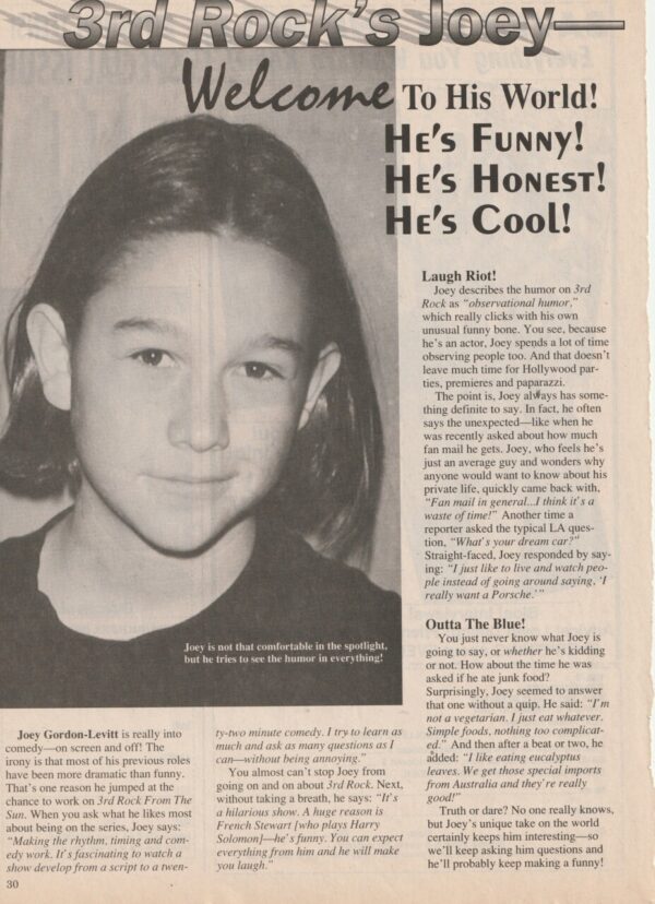 Joseph Gordon Levitt teen magazine clipping He's Funny He's Honest He's Cool Teen Machine