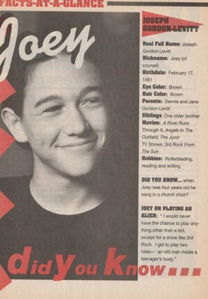 Joseph Gordon Levitt teen magazine clipping Facts at a glance Teen Machine