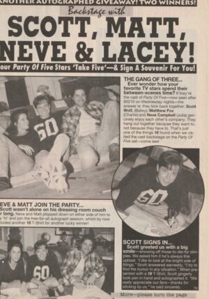 Scott Wolf Matthew Fox Neve Campbell Lacey Chabert teen magazine clipping dressing room Party of Five set