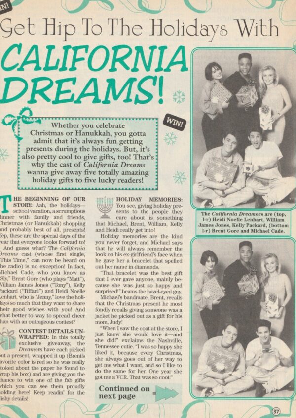 California Dreams teen magazine clipping holidays with them Bop 2 page