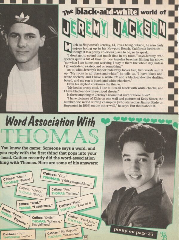 Jeremy Jackson Thomas Ian Nicholas teen magazine clipping black and white BB