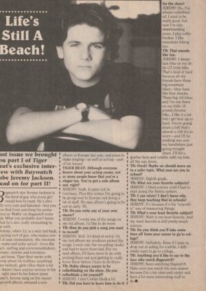 Jeremy Jackson teen magazine clipping Life's a beach Tiger Beat