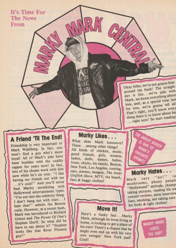 Marky Mark Wahlberg teen magazine clipping Teen Party Central