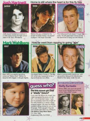 Marky Mark Wahlberg Josh Hartnett teen magazine clipping high school years J-14 90's