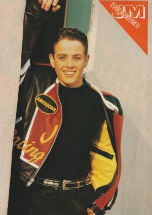 Joey Mcintyre New Kids on the block teen magazine pinup black jeans red yellow jacket