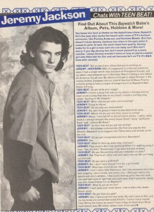 Jeremy Jackson teen magazine clipping chats with Teen Beat Teen Idols