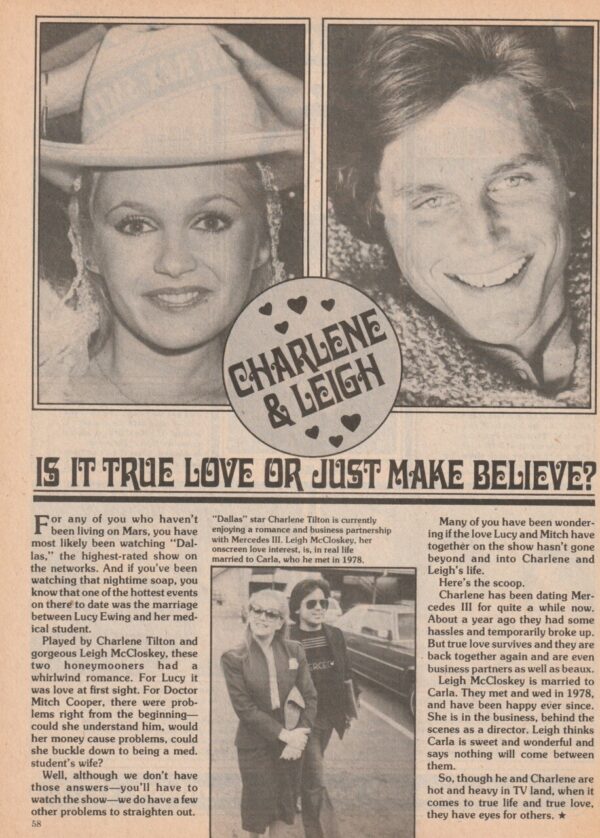 Leigh Mccloskey Charlene Tilton teen magazine clipping true love