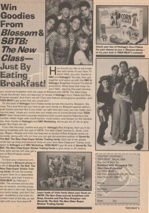 Saved by the Bell New Class Blossom teen magazine clipping Eating Breakfast