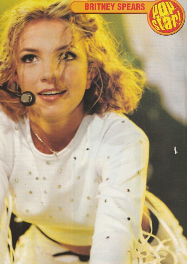 Britney Spears teen magazine pinup white shirt tour bending down pop mtv