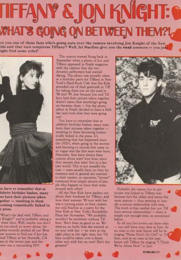 Jonathan Knight Tiffany New Kids on the block teen magazine clipping What's Going on between them