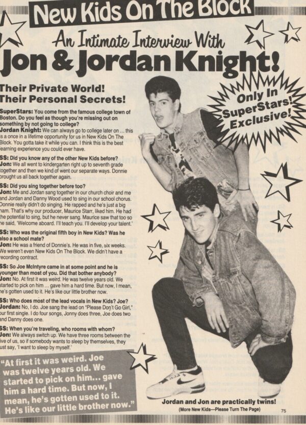 Jonathan Knight Jordan Knight teen magazine clipping Intimate interview with Jon and Jordan 2 page New Kids on the block