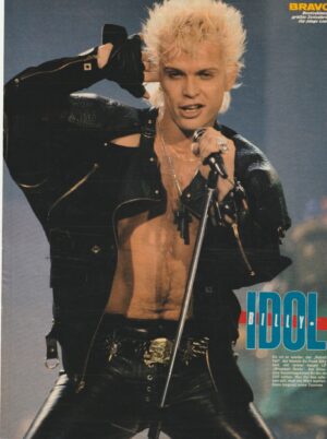 Billy Idol teen magazine pinup clipping open shirt black leather pants Bravo sexy